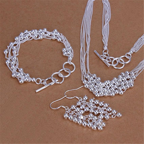 925 Sterling Silver Grape beads Bracelet necklace earrings Jewelry set -JW00211-Veeddydropshipping