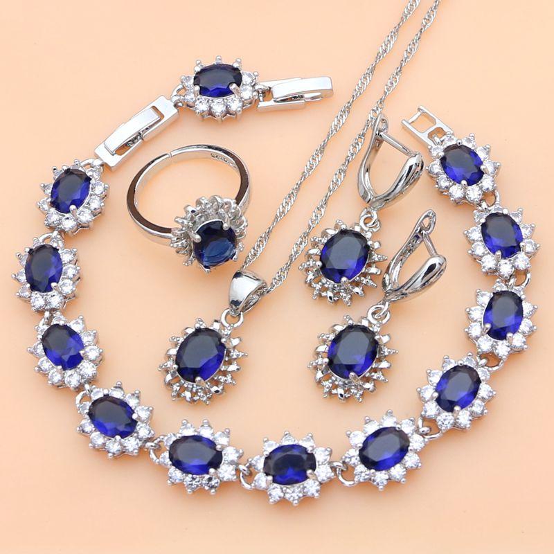 Silver 925 Jewelry Sets for Women Natural Blue Sapphire Stone -JW00049-Veeddydropshipping