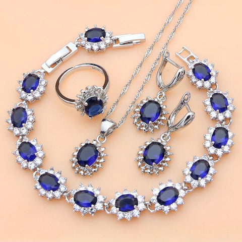 Silver 925 Jewelry Sets for Women Natural Blue Sapphire Stone -JW00049-Veeddydropshipping