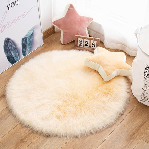 Plush Round Carpet Sheepskin Home Decor-HA00471-Veeddydropshipping