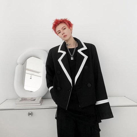 Black-And-White Stitching Contrast Small Suit Jacket Fashion-MF01283-Veeddydropshipping
