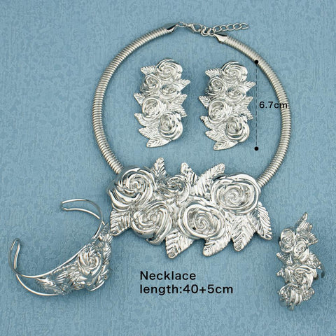 Gold Plated  Large Necklace Weddings Bridal Jewelry Set -JW00304-Veeddydropshipping