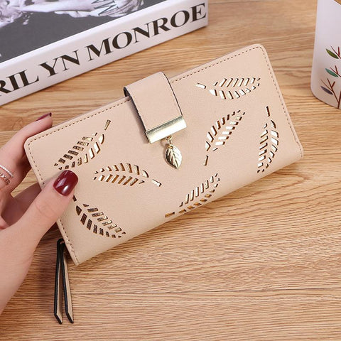Women Long Wallet Gold Hollow Leaves Pouch Handbag For-BS00203-Veeddydropshipping