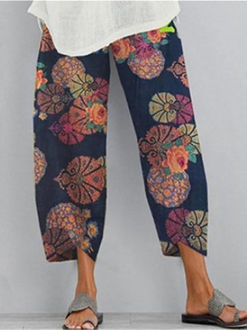 Women Harem Pants Vintage Printed Wide Leg Trousers-WF00460-Veeddydropshipping