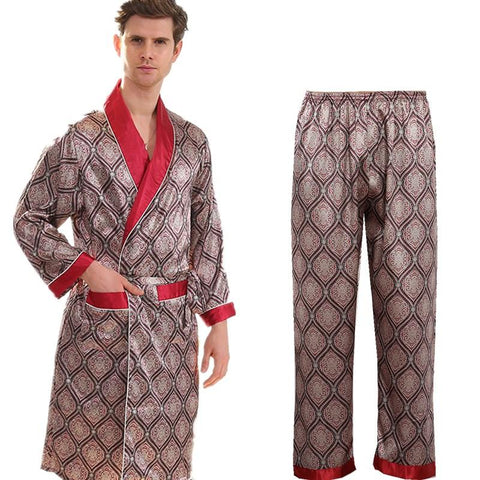 Two-Piece Men Bathrobe Shorts Suit Silk Sleepwear for Men Kimono-MF01560-Veeddydropshipping