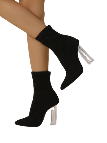 Lady Winter Block Clear Heels Sock Short Booties-BS01053-Veeddydropshipping