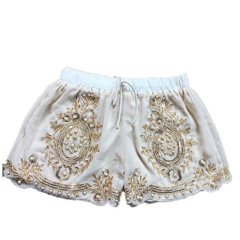 bead work chiffon shorts women-WF00559-Veeddydropshipping