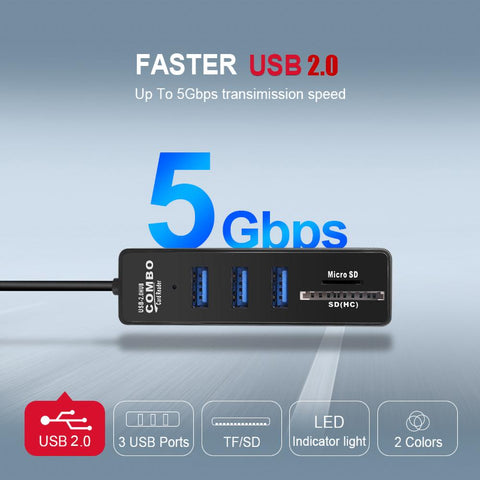 USB Combo Hub Multi USB 2.0 Hub 3 Ports Splitter-CO00118-Veeddydropshipping