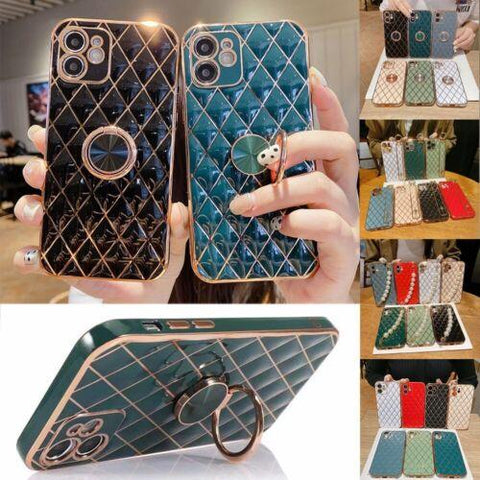 Fahsion Bling Soft TPU Case Cover + Metal Ring Stand for iPhone 14 13 12 11 Pro-PA00169-Veeddydropshipping