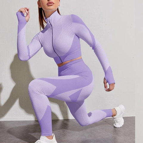 Women Tracksuit Outfits Yoga Set Fitness High Waist Leggings Gym Zipper Running -OS00858-Veeddydropshipping