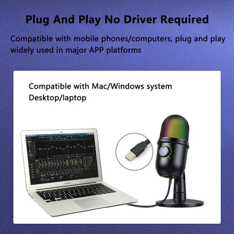 USB Condenser Microphone With Mute Noise Reduction Ear Return Function-CE01110-Veeddydropshipping