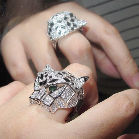 Head Rings Cubic Zirconia Animal Black spots Panther Ring -JW00443-Veeddydropshipping