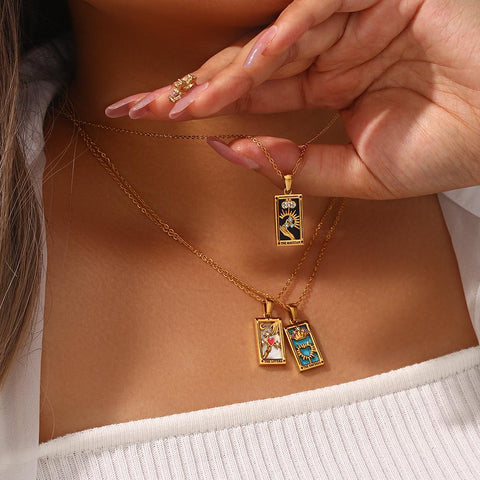 Stainless Steel Tarot Necklaces  Jewelry Colorful Meaningful Moon Sun-JW01176-Veeddydropshipping