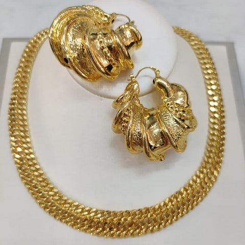 Gold Plated Jewelry Set for Women Round Earrings Pendant  -JW00314-Veeddydropshipping