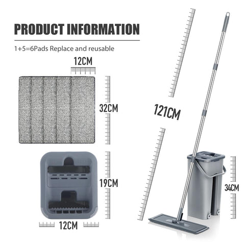 Hand Free Flat Floor Mop And Bucket Set-HA01076-Veeddydropshipping