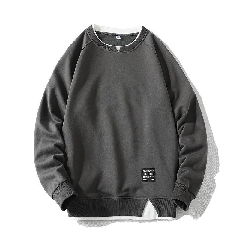 Casual Sports Shirt Solid Men's Fake Two Piece O-Neck Sweatshirt Hoodie-Veeddydropshipping