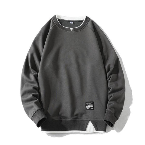 Casual Sports Shirt Solid Men's Fake Two Piece O-Neck Sweatshirt Hoodie-Veeddydropshipping