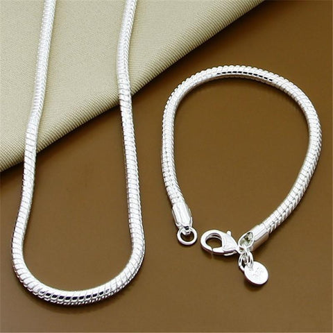 925 Sterling Silver Snake Chain Jewelry Sets Necklace Earrings Sets- JW00267-Veeddydropshipping