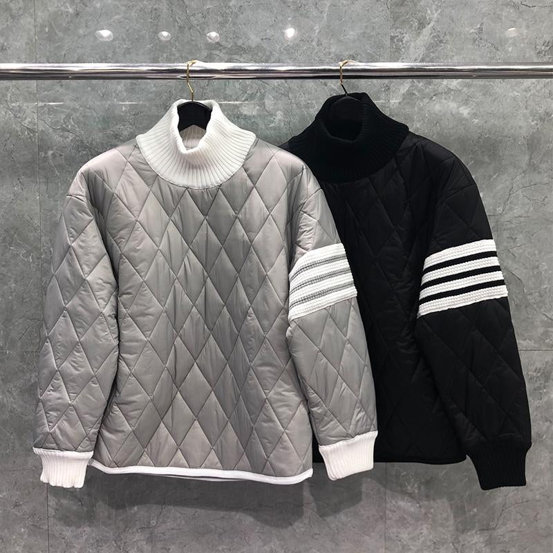 Diamond Lattice Turtleneck Cotton-Padded Pullovers-MF01184-Veeddydropshipping