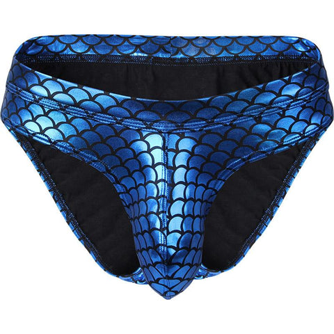 Fish Skin Leather Shorts Men U Convex Low Waist Male Underpants-MF01706-Veeddydropshipping