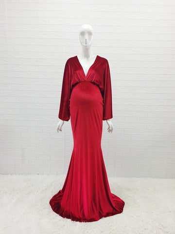 2021 Winter Velvet Boho Maternity Long Dress For Photo Shoot Bohemian-TB00608-Veeddydropshipping