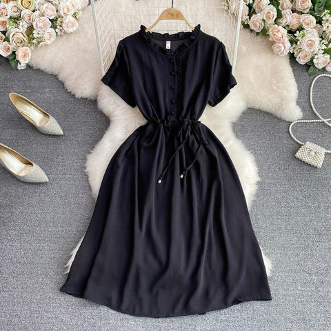 Women Fashion Mullet Hem Short Sleeve Slim Dress-WF00047-Veeddydropshipping