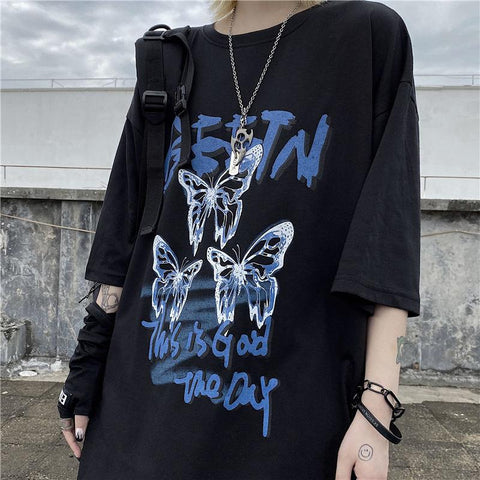 Korean Version Fire Butterfly Print Top Loose Short Sleeved T-shirt-WF00272-Veeddydropshipping