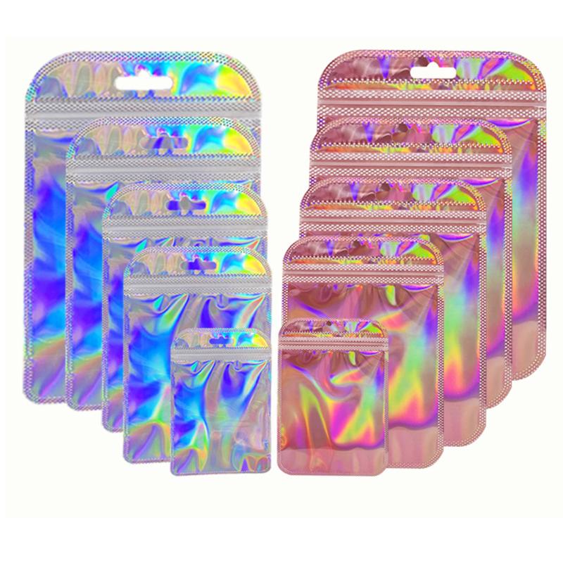 50pcs Iridescent Bag Transparent Laser Thicken Plastic Bags -JW01661-Veeddydropshipping