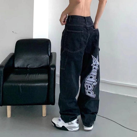 Embroidered Black Jeans Men Spring and Autumn-MF00619-Veeddydropshipping