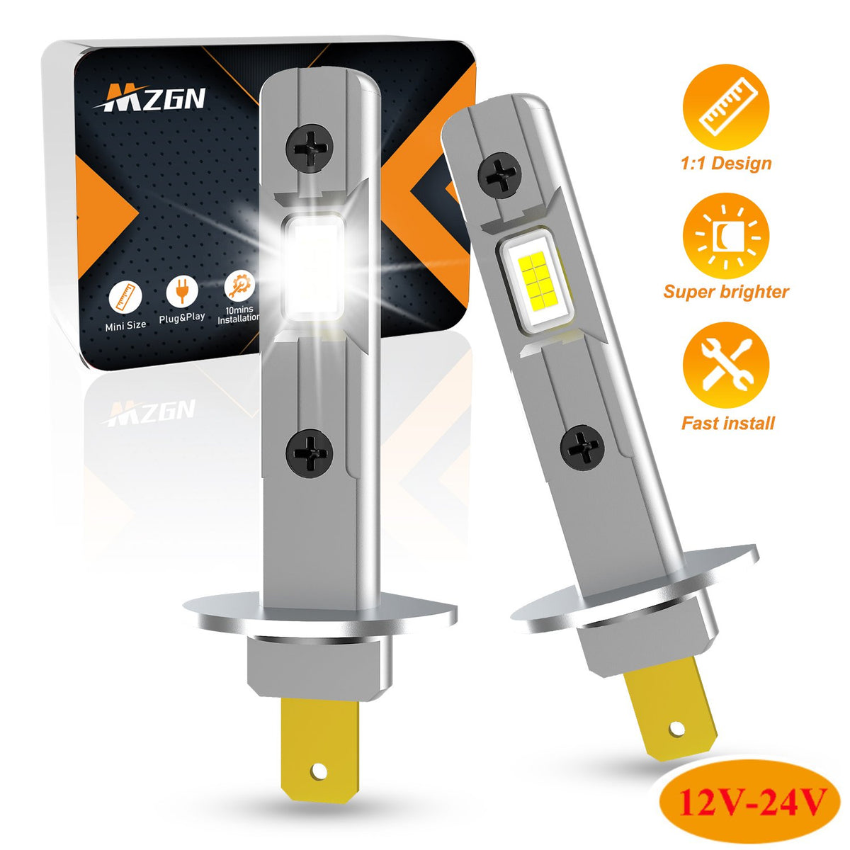 MZGN 2Pcs 12000LM H1 LED Headlight Bulb Canbus Car Head Fog Light 6500K White-AM00018-Veeddydropshipping