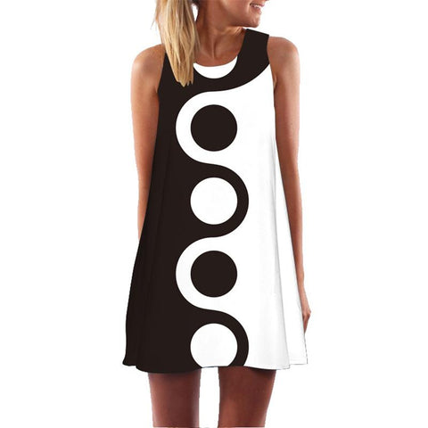 Fashion Women Tank Top Dress Printed Round Neck-Veeddydropshipping