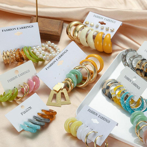 Fashion Geometric Metal Drop Earrings Set For Women -JW00167-Veeddydropshipping