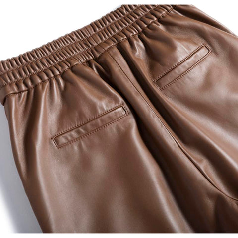 Leather Pants Women Elastic Waist Bermuda Shorts-WF00518-Veeddydropshipping