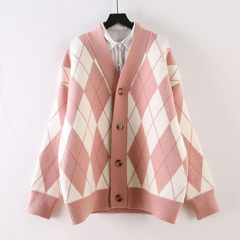 Knitted Sweater Cardigan Woman Coat Diamond Sweater Jumpers-Veeddydropshipping