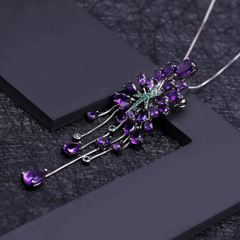 Natural Amethyst Gemstone Pendants 925 Sterling Sliver Necklace -JW00094-Veeddydropshipping