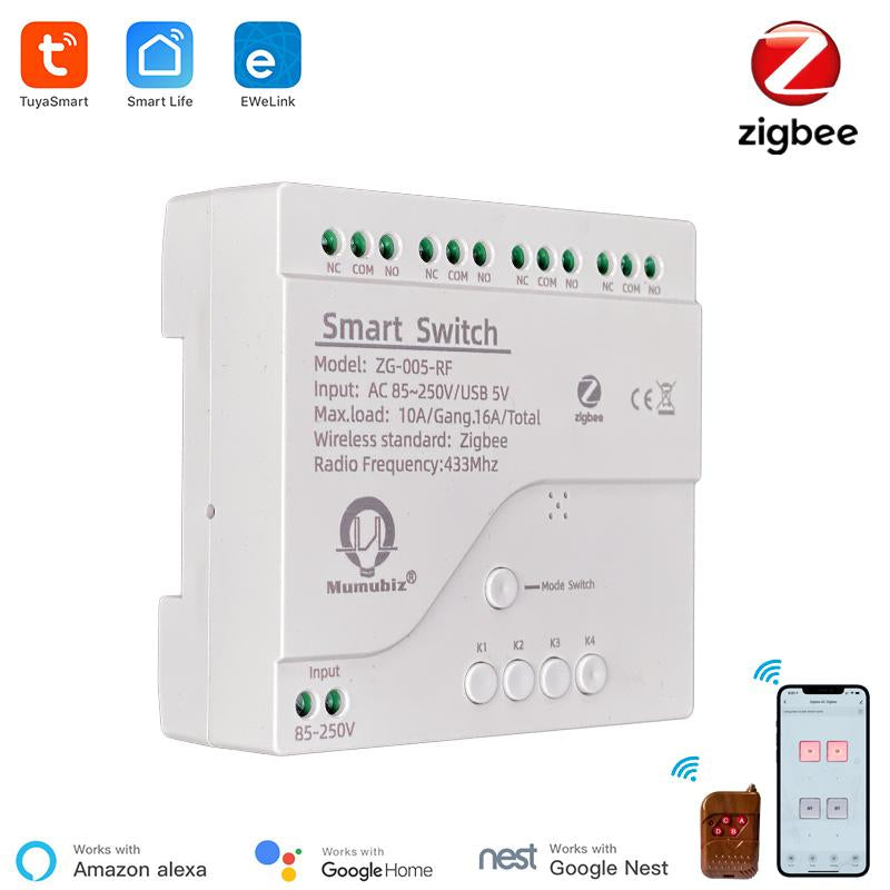 Tuya Smart Inching Zigbee 220V Switch 4 Channel With Ding Rail Housing -CE00698-Veeddydropshipping