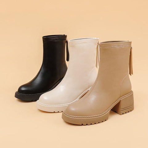 Platform Brown Black Beige White Ankle Boots for Women-BS00929-Veeddydropshipping