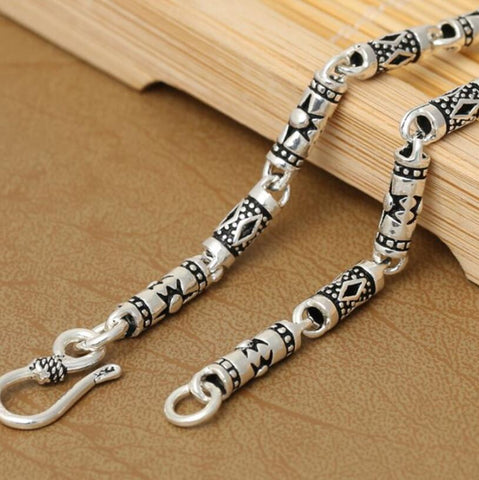 S925 Sterling Silver Vintage Geometric Patterns Male Men Necklace Jewelry -JW00255-Veeddydropshipping
