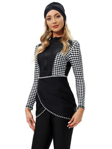 Muslim Swimwear Women Modest Patchwork Hijab Long Sleeves Sport Swimsuit-OS00268-Veeddydropshipping