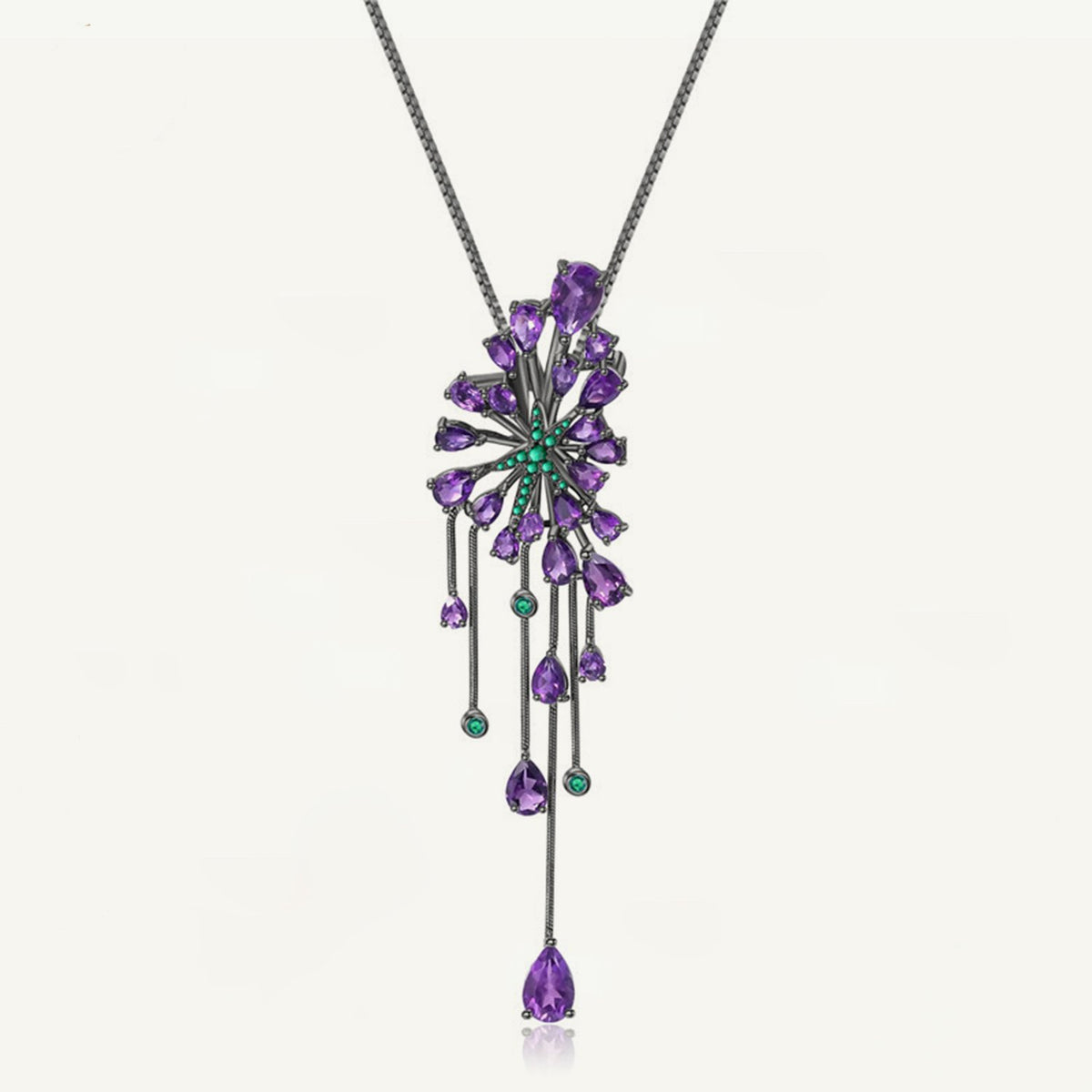 Natural Amethyst Gemstone Pendants 925 Sterling Sliver Necklace -JW00094-Veeddydropshipping