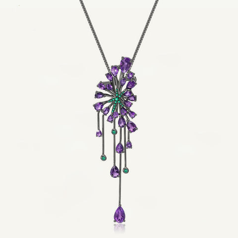 Natural Amethyst Gemstone Pendants 925 Sterling Sliver Necklace -JW00094-Veeddydropshipping