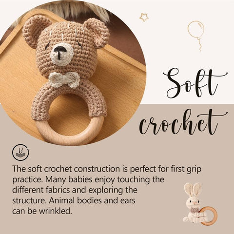 1PC Crochet Animal Rattles Soother Bracelet Cartoon Bear Baby Rattle Toy-TB00824-Veeddydropshipping