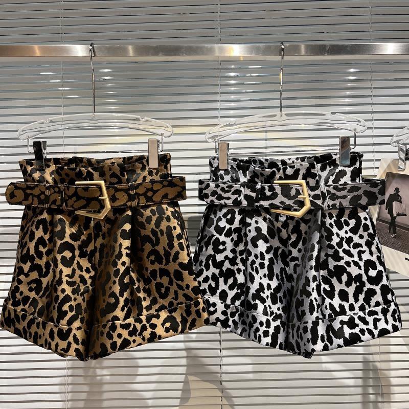 High Waist Metal Belt Leopard Shorts Women-WF00515-Veeddydropshipping