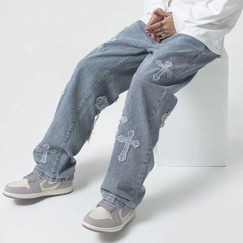 Denim Pants Streetwear Hip Hop Low Rise Baggy Jeans For Men-MF00447-Veeddydropshipping