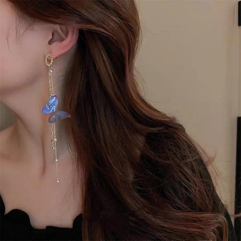 Korean Long Tassel Butterfly Drop Earrings Elegant Pearl -JW01456-Veeddydropshipping