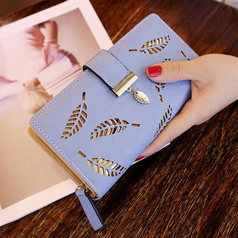 Women Long Wallet Gold Hollow Leaves Pouch Handbag For-BS00203-Veeddydropshipping