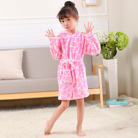 Cartoon Bathrobe For Children Flannel Long Sleeve Hooded Kids-TB01055-Veeddydropshipping