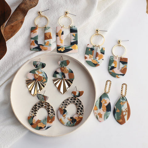 Fashion Abstract Pattern Clay Metal Dangle Earrings Jewelry-JW01428-Veeddydropshipping