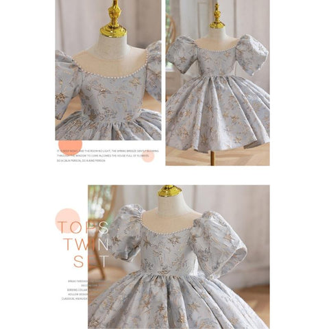 Baby Girl Princess Pearl Beading Satin Dress Puff Sleeve Child Vintage-TB00862-Veeddydropshipping