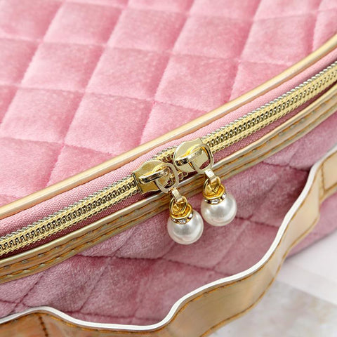 Bag Pearl Zipper Pure Color Checkered Travel-BS00567-Veeddydropshipping